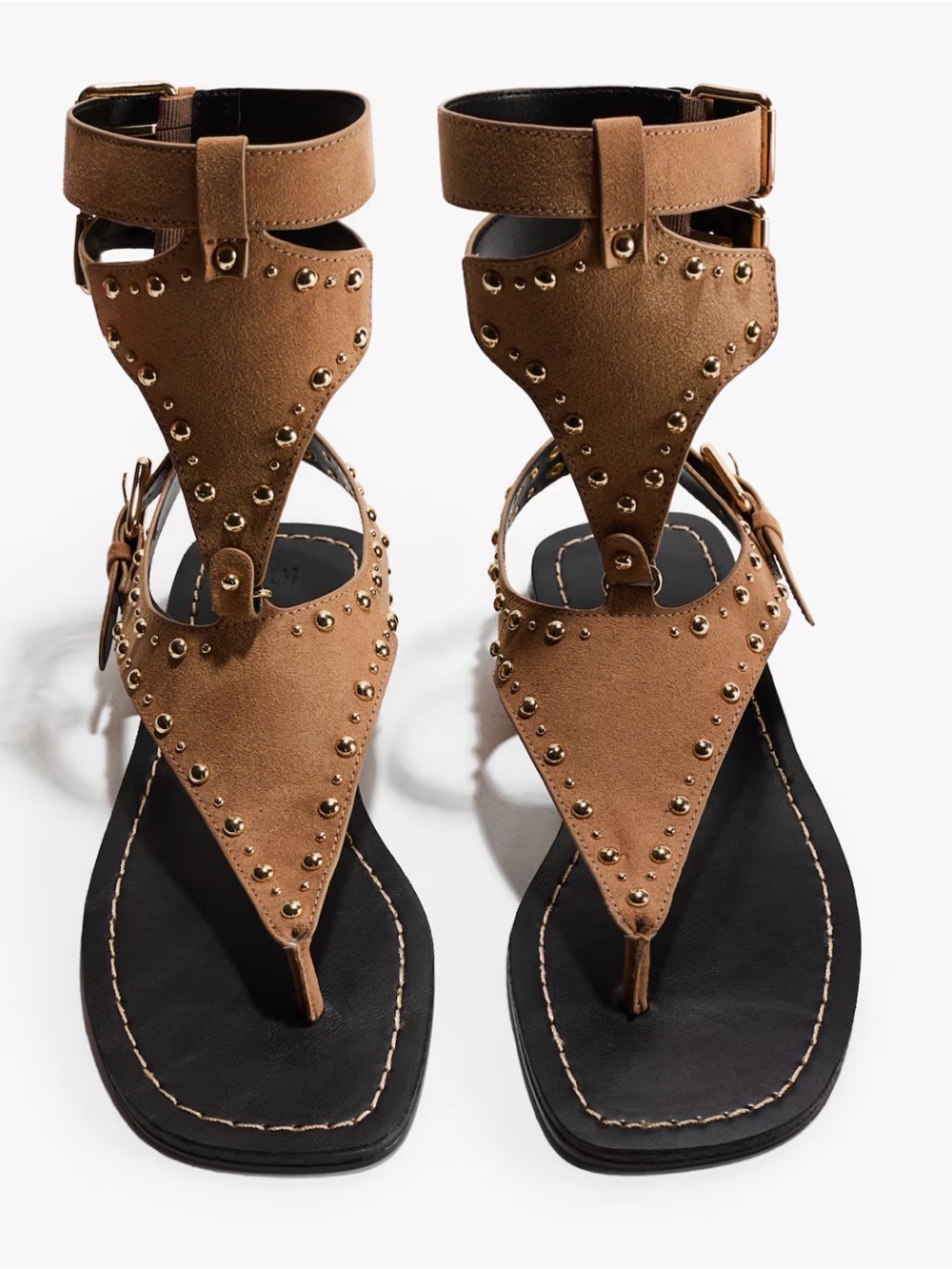 H&M Dark Beige StudDED sandals Size 7 NWT